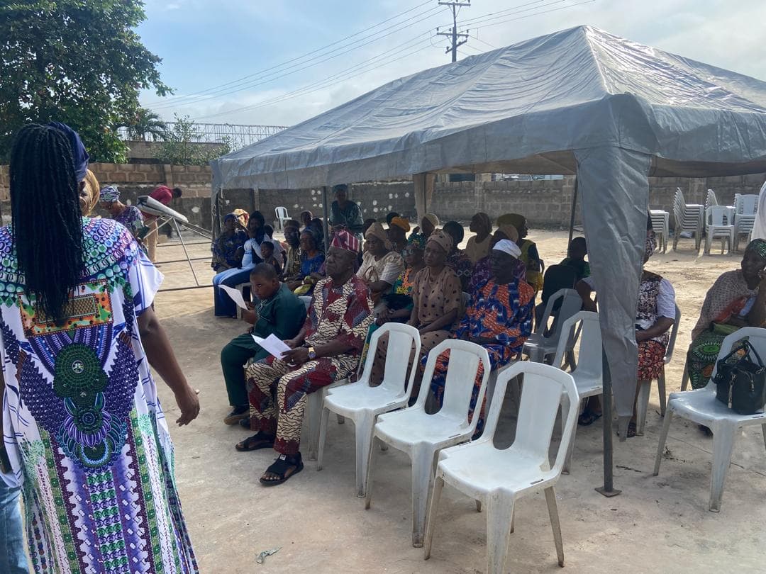 Community members receiving eye care